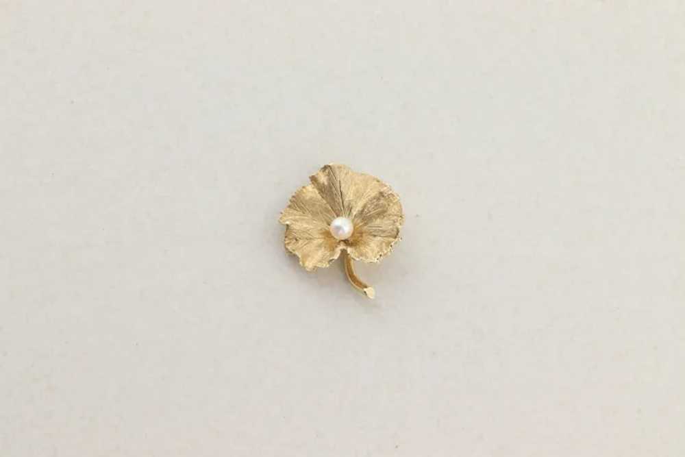 14k Yellow Gold Seed Pearl Gold Leaf or Flower Pi… - image 3