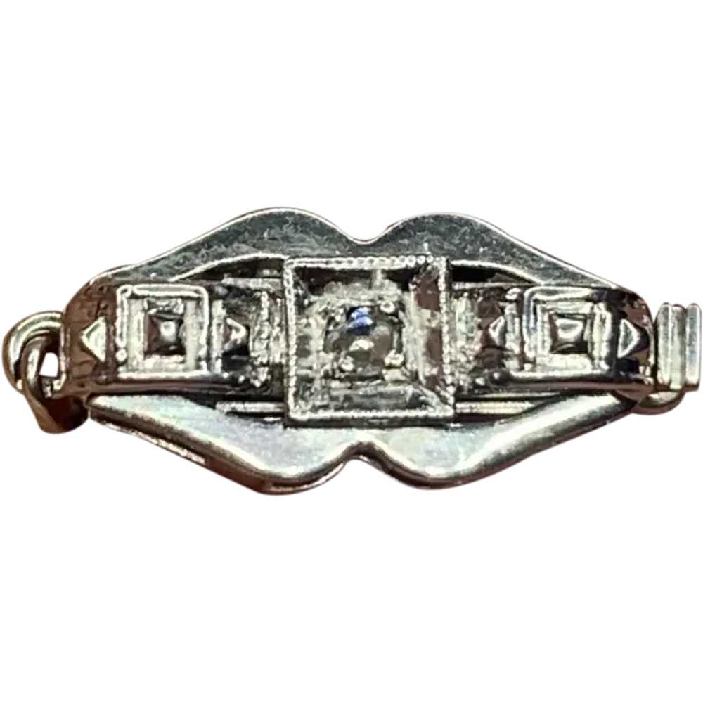 Antique French 18 k white gold diamond Clasp - image 1