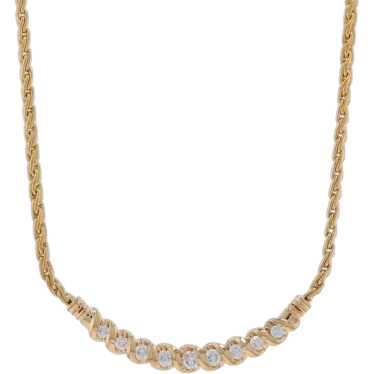 Yellow Gold Diamond Curved Bar Necklace 17" - 14k… - image 1