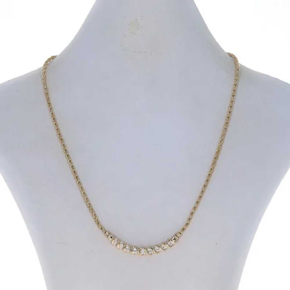 Yellow Gold Diamond Curved Bar Necklace 17" - 14k… - image 2