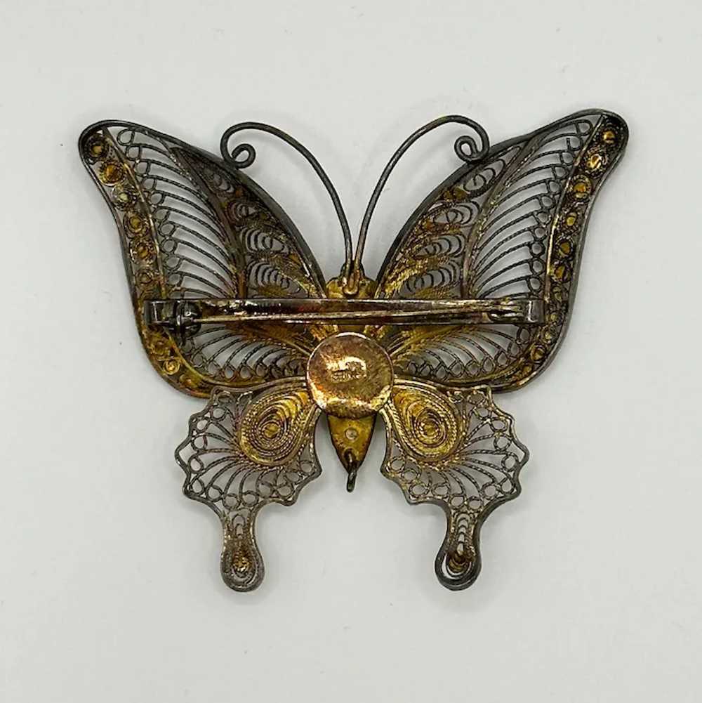 Antique Silver and Enamel Butterfly Brooch - image 2