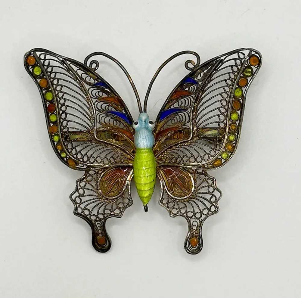 Antique Silver and Enamel Butterfly Brooch - image 3