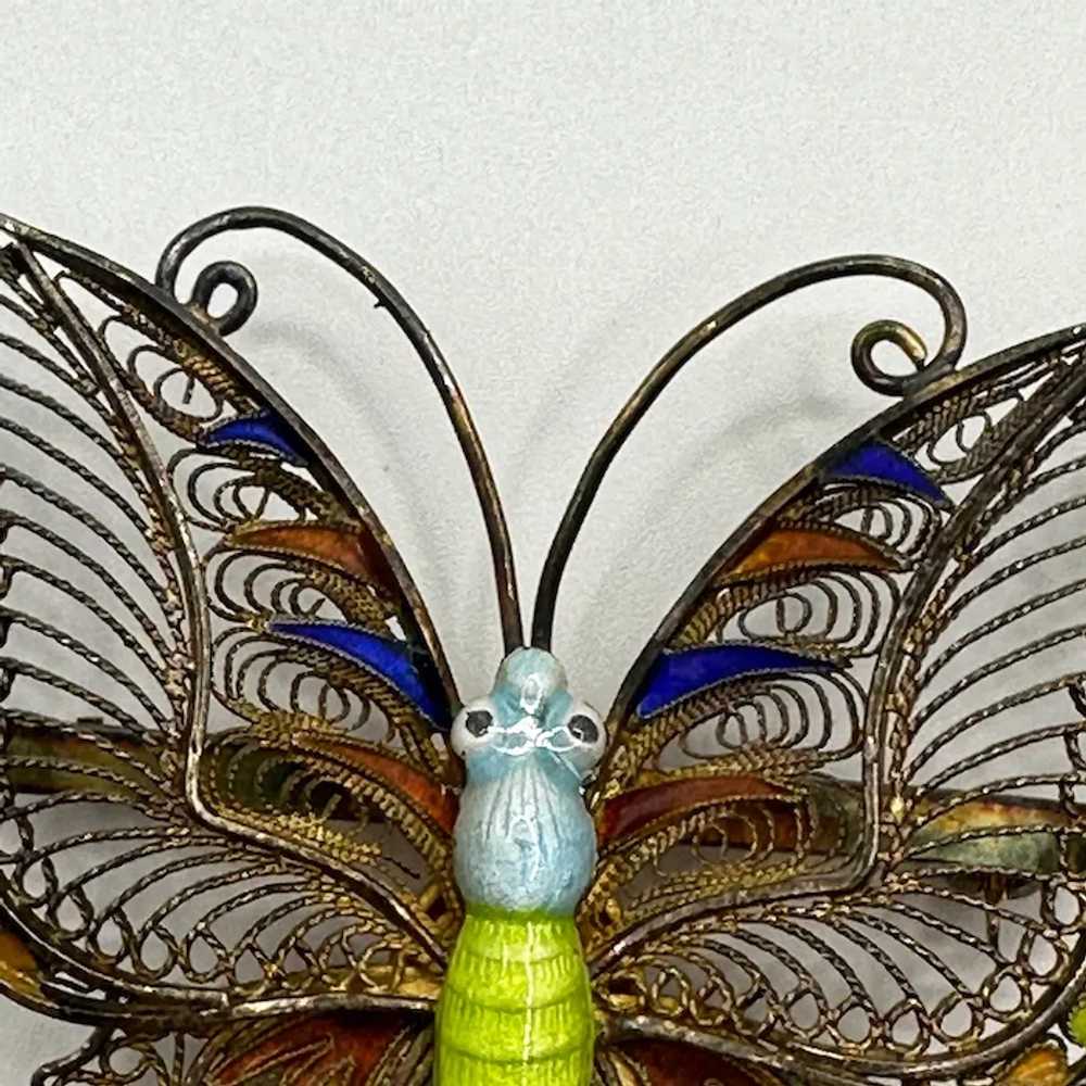 Antique Silver and Enamel Butterfly Brooch - image 4