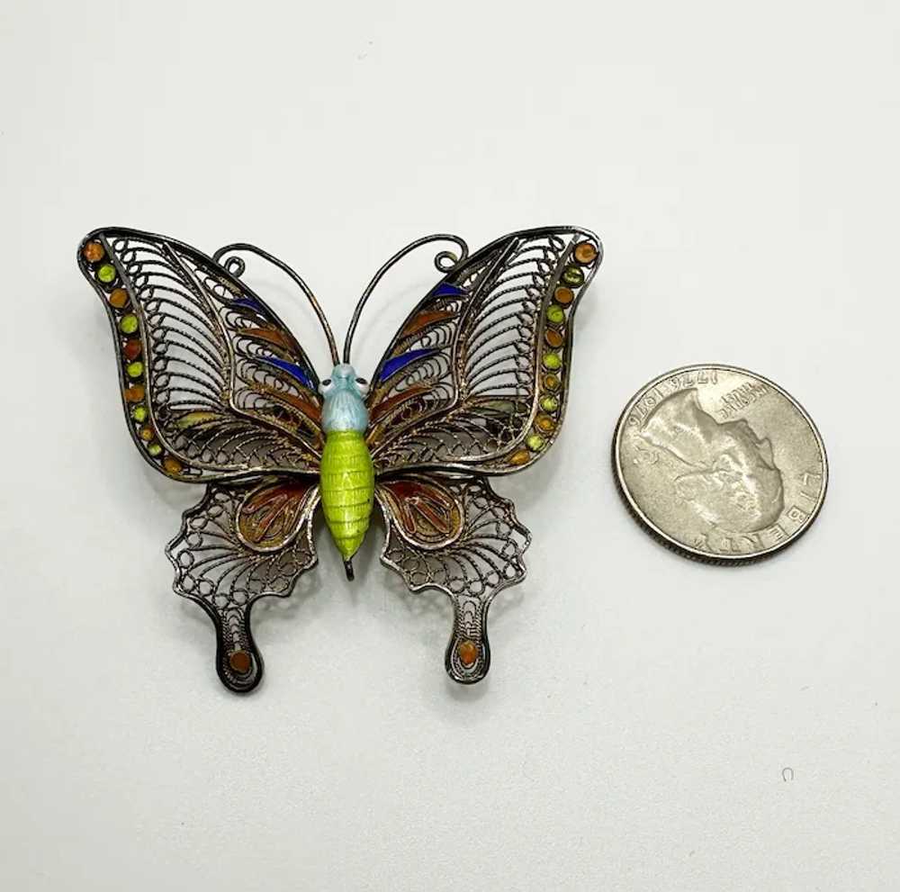 Antique Silver and Enamel Butterfly Brooch - image 9