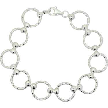 Sterling Silver Diamond Cut Circle Link Bracelet -