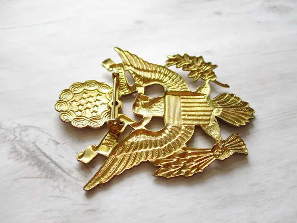 Large Vintage USA Eagle Emblem Brooch Army Armed … - image 10