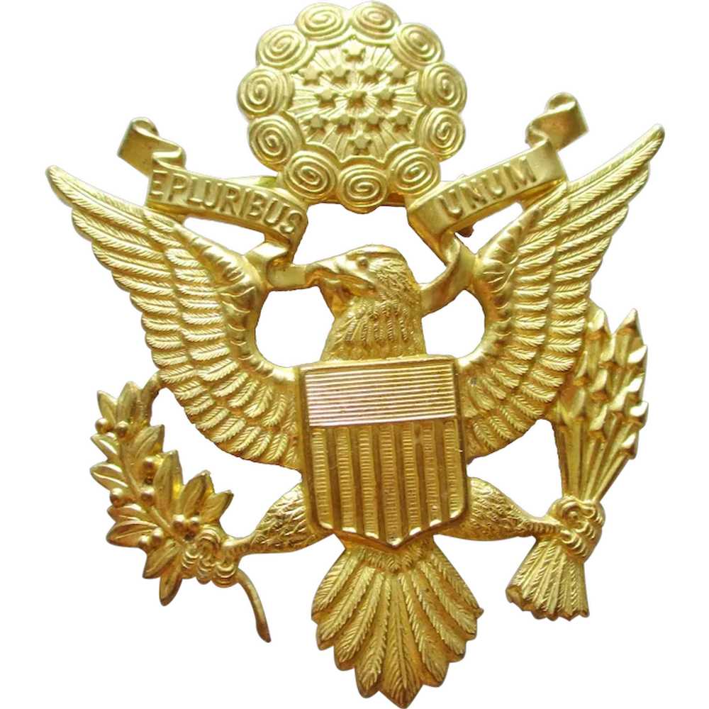 Large Vintage USA Eagle Emblem Brooch Army Armed … - image 1