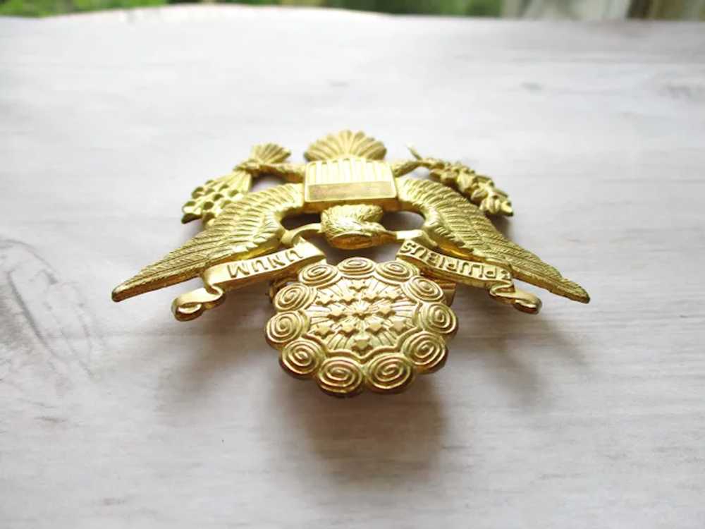 Large Vintage USA Eagle Emblem Brooch Army Armed … - image 5