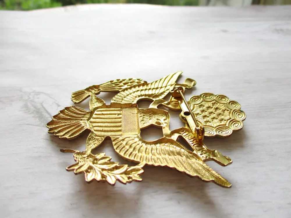 Large Vintage USA Eagle Emblem Brooch Army Armed … - image 7