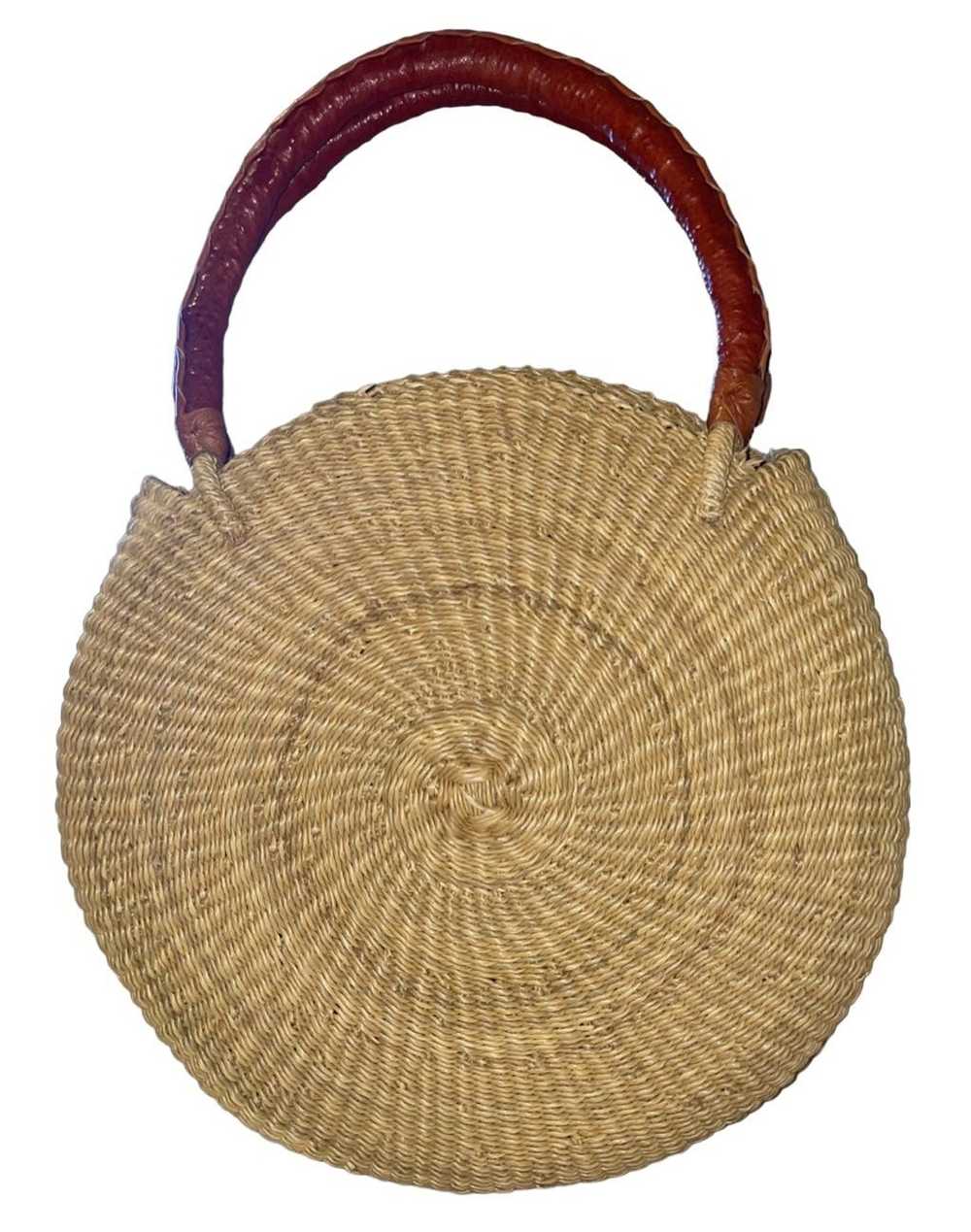 Vintage Handwoven Rattan Round Handbag - image 1