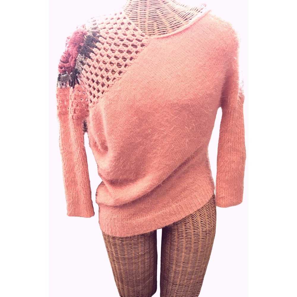 Other Women's Crochet Sweater Pink Mohair Asymmet… - image 1