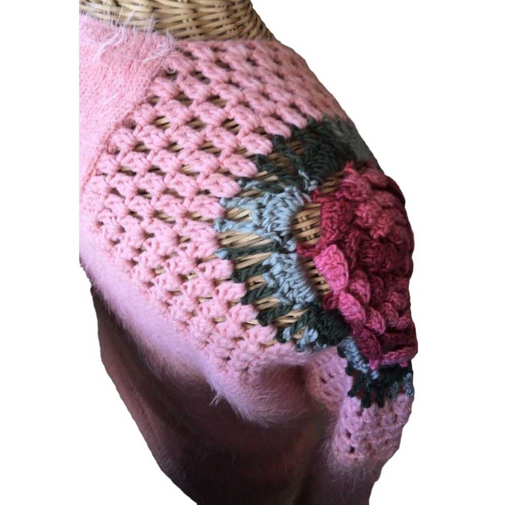 Other Women's Crochet Sweater Pink Mohair Asymmet… - image 3