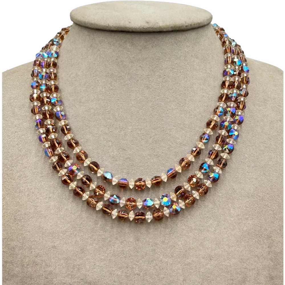 Vintage Triple Strand Crystal Necklace Rhinestone… - image 1