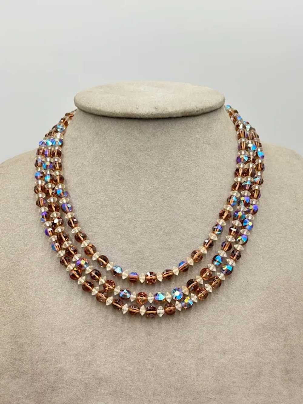 Vintage Triple Strand Crystal Necklace Rhinestone… - image 2