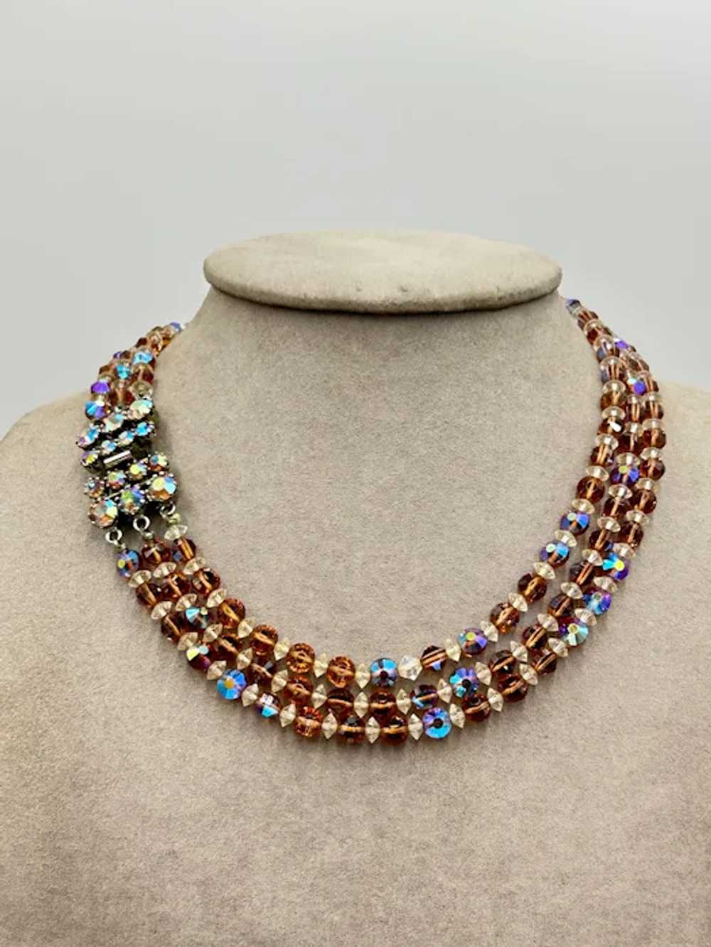 Vintage Triple Strand Crystal Necklace Rhinestone… - image 3