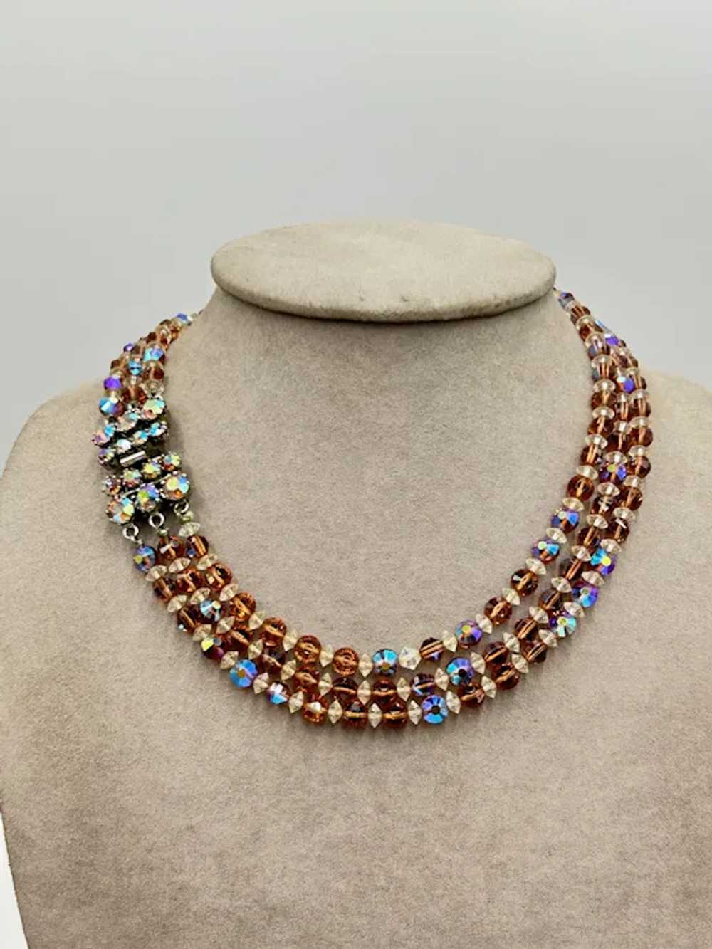 Vintage Triple Strand Crystal Necklace Rhinestone… - image 4
