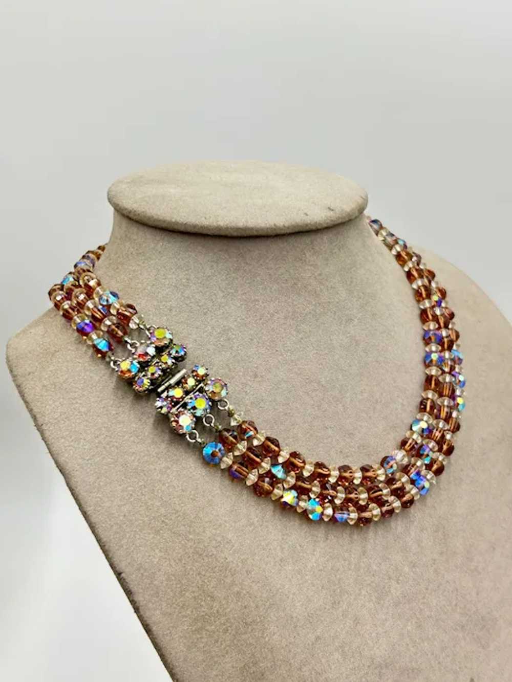Vintage Triple Strand Crystal Necklace Rhinestone… - image 5