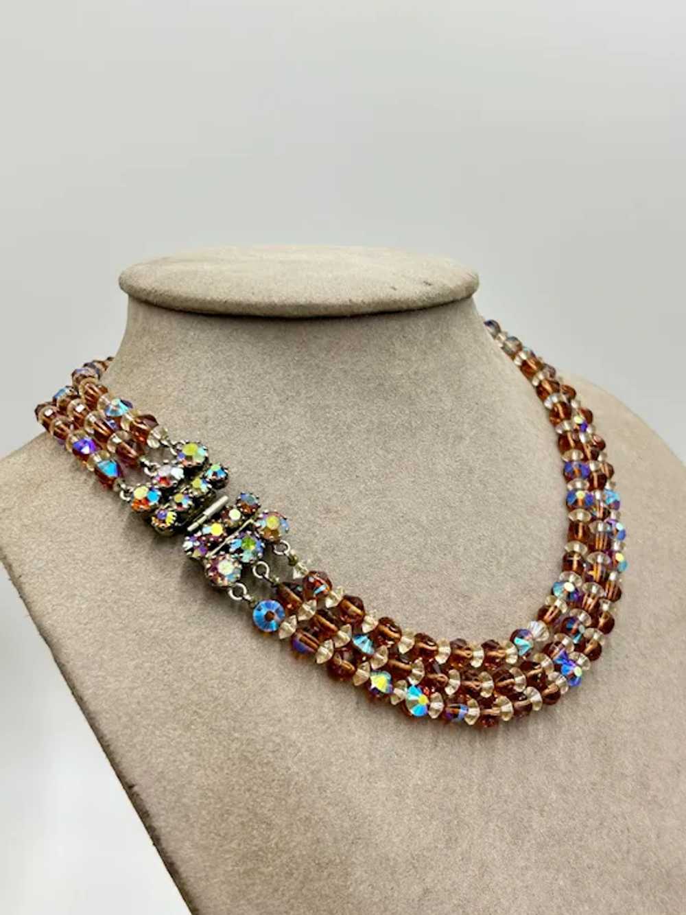 Vintage Triple Strand Crystal Necklace Rhinestone… - image 6