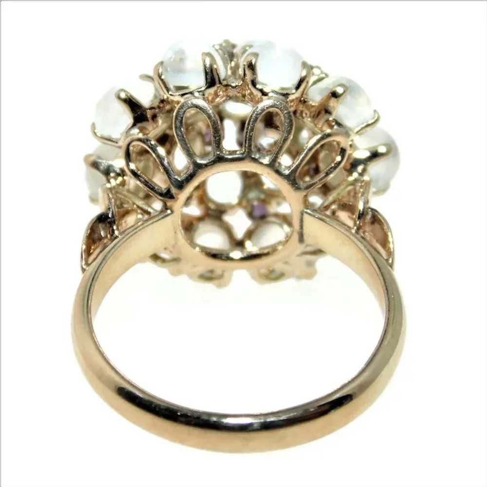 Vintage Estate Domed Moonstone Garnet Ring in 14k… - image 3
