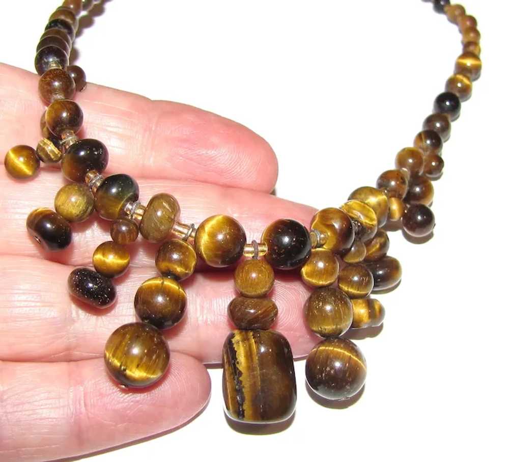 18" Tigers Eye Cleopatra Style Bib Necklace + Mat… - image 2