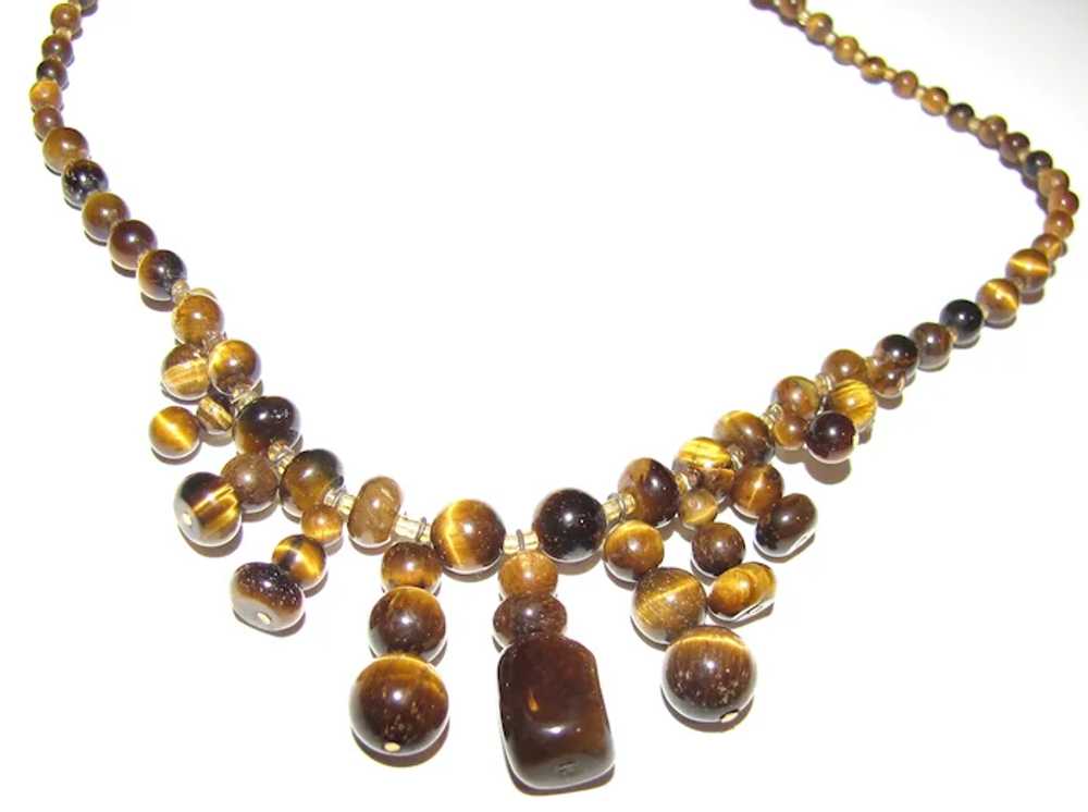 18" Tigers Eye Cleopatra Style Bib Necklace + Mat… - image 3