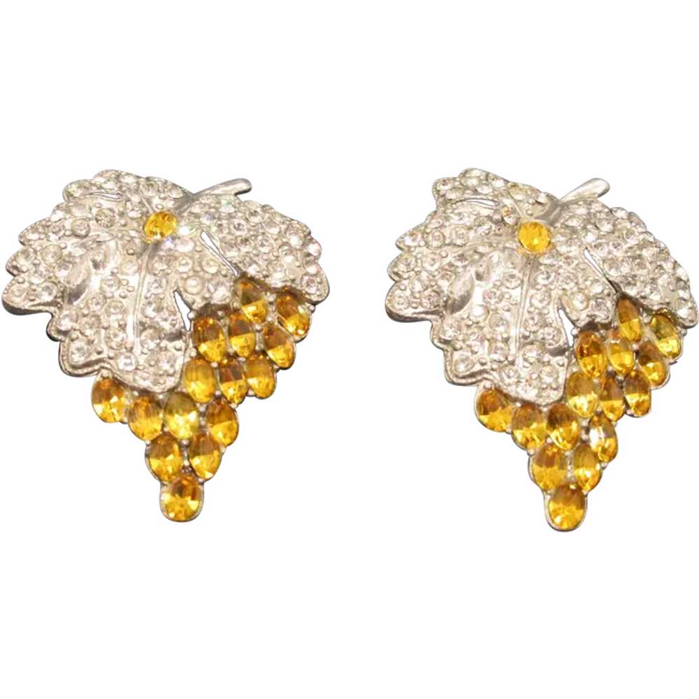 Art Deco Pair of Crystal-Clear Pave Set & Yellow … - image 1