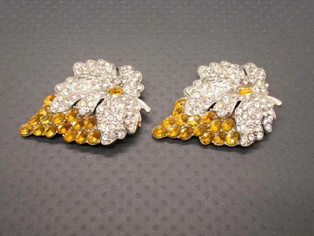 Art Deco Pair of Crystal-Clear Pave Set & Yellow … - image 2