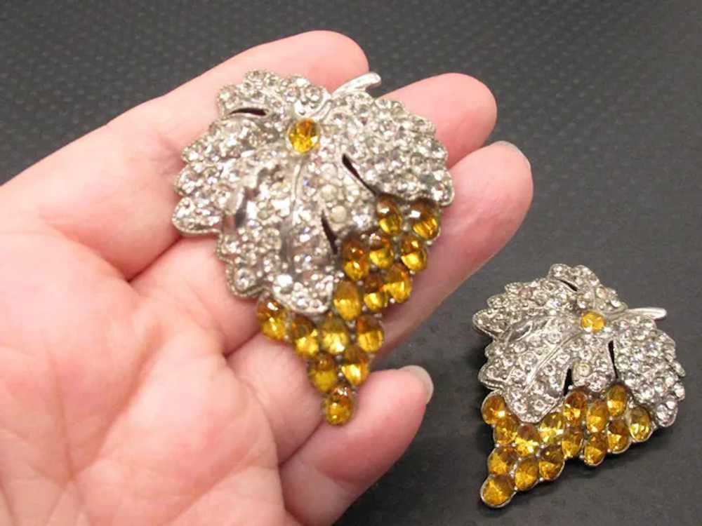 Art Deco Pair of Crystal-Clear Pave Set & Yellow … - image 3