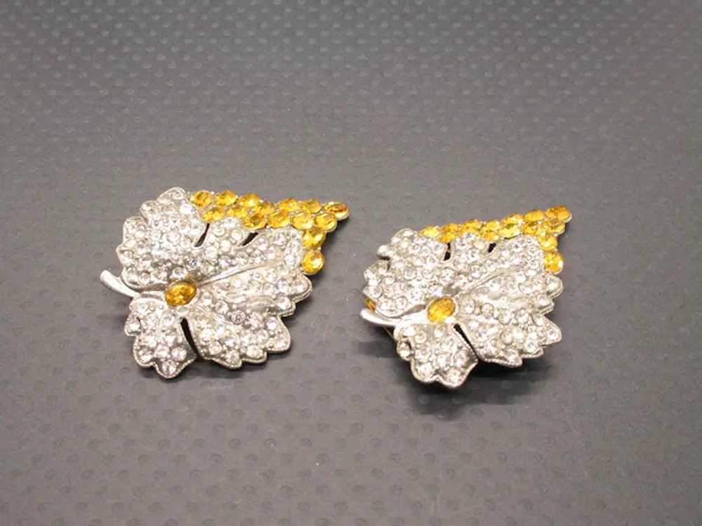 Art Deco Pair of Crystal-Clear Pave Set & Yellow … - image 4