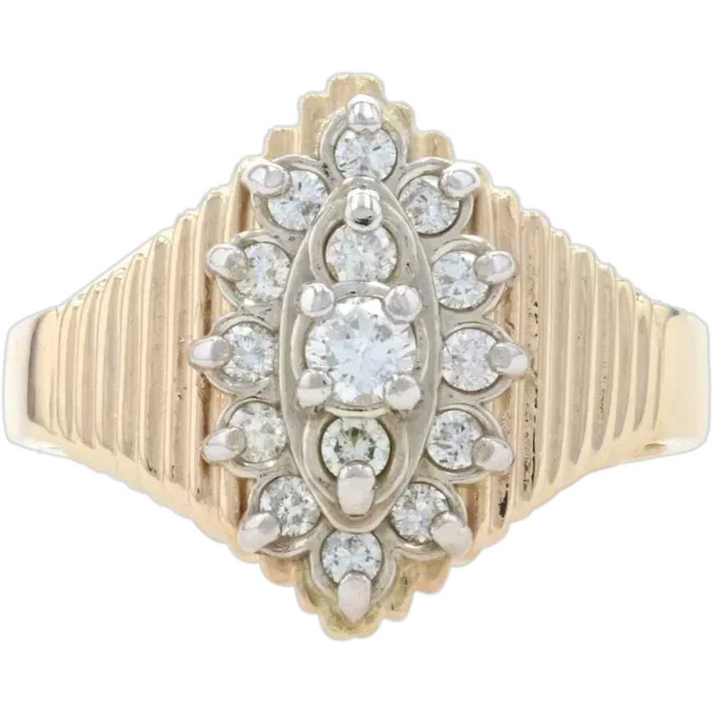 Yellow Gold Diamond Cluster Cocktail Ring - 14k R… - image 1