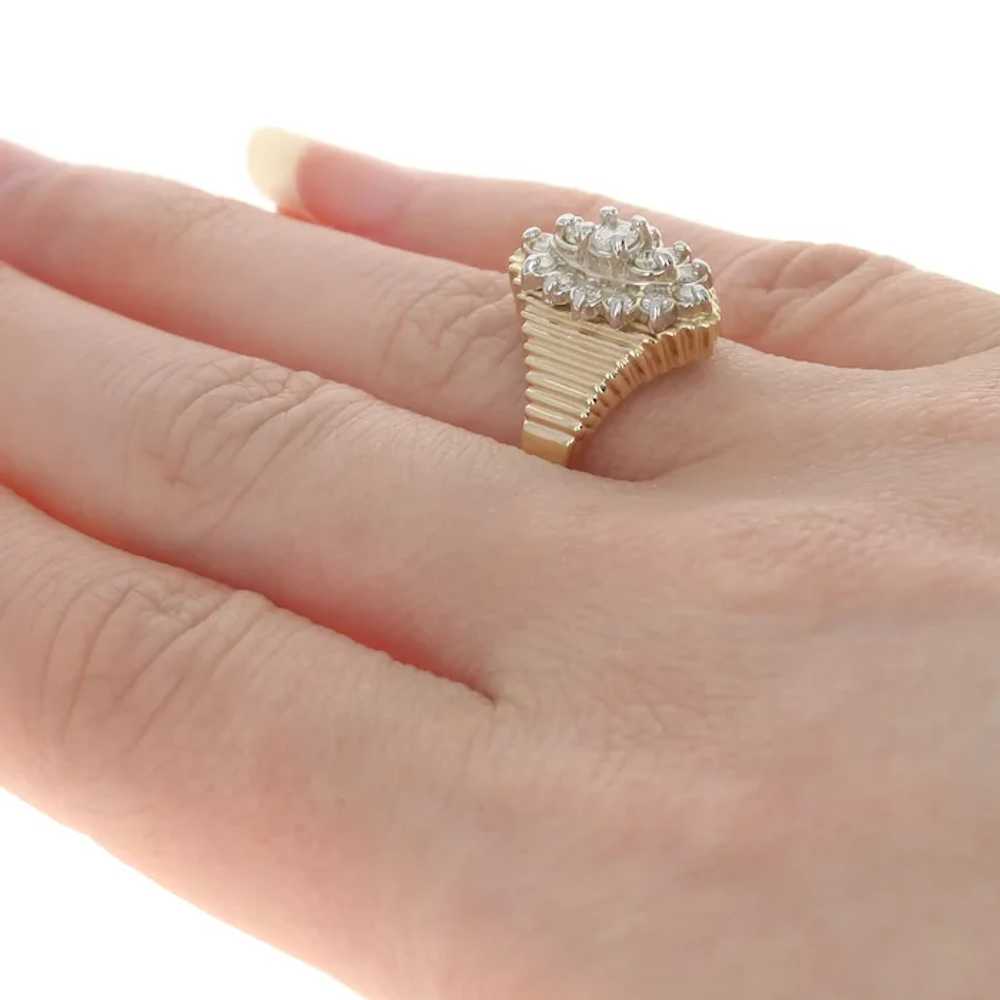 Yellow Gold Diamond Cluster Cocktail Ring - 14k R… - image 4