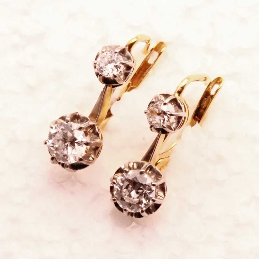 Antique Victorian Earrings 18k gold platinum diam… - image 2