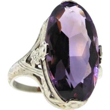 Vintage Purple Amethyst Ornate Ring in 18k White … - image 1