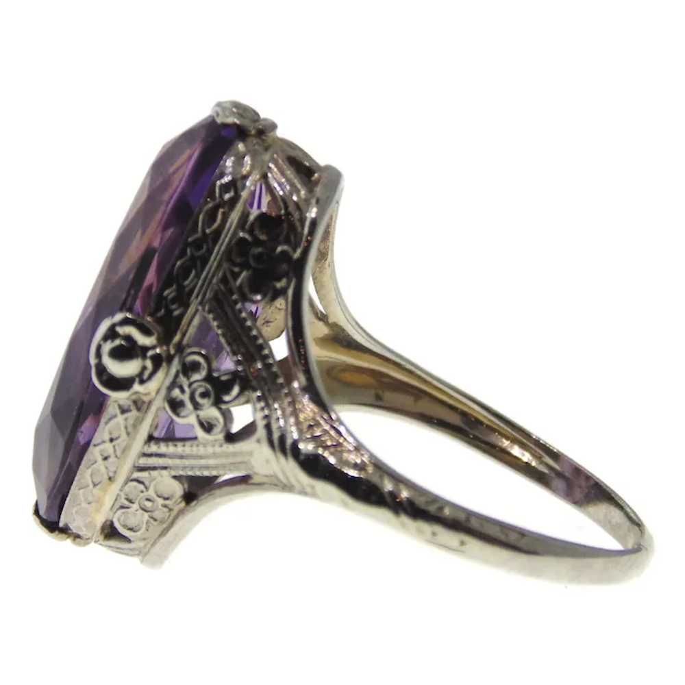 Vintage Purple Amethyst Ornate Ring in 18k White … - image 2