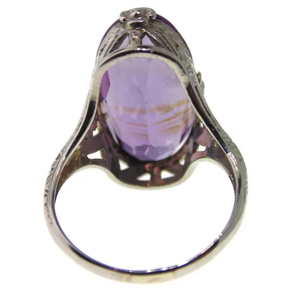 Vintage Purple Amethyst Ornate Ring in 18k White … - image 3