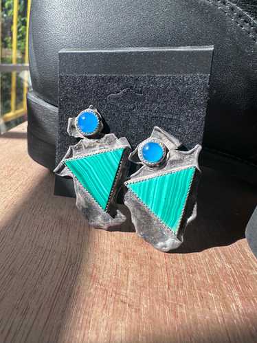 Sterling, Malachite & Aqua Marine Earrings