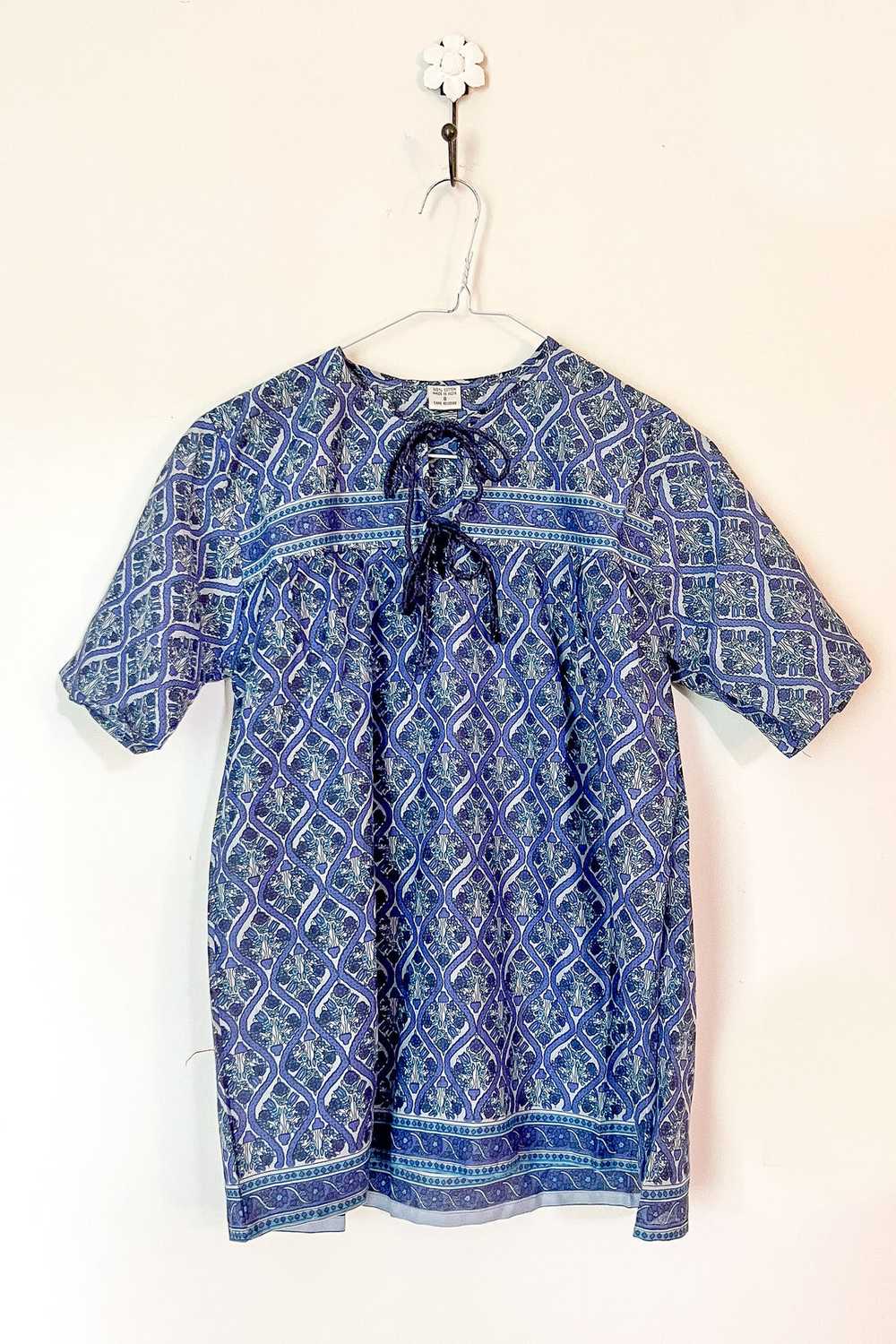 1970s Indian Cotton Blue Paisley Blouse / Small - image 7