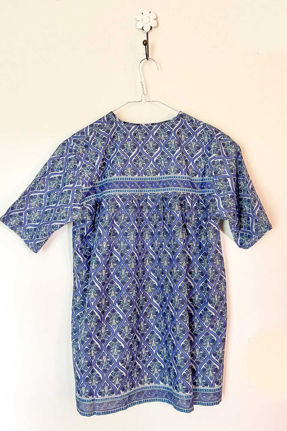 1970s Indian Cotton Blue Paisley Blouse / Small - image 9