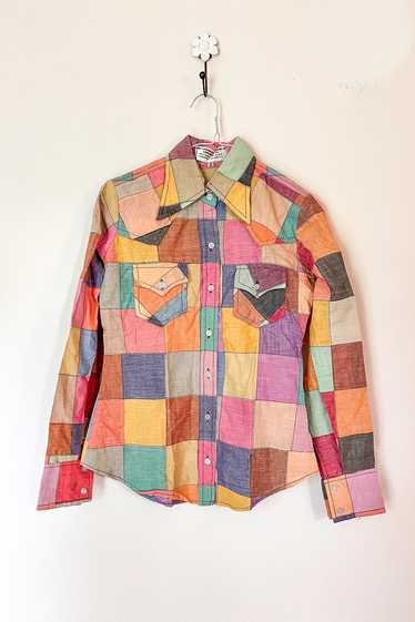 1970s Indian Cotton Pastel Patchwork Shirt / XSmal