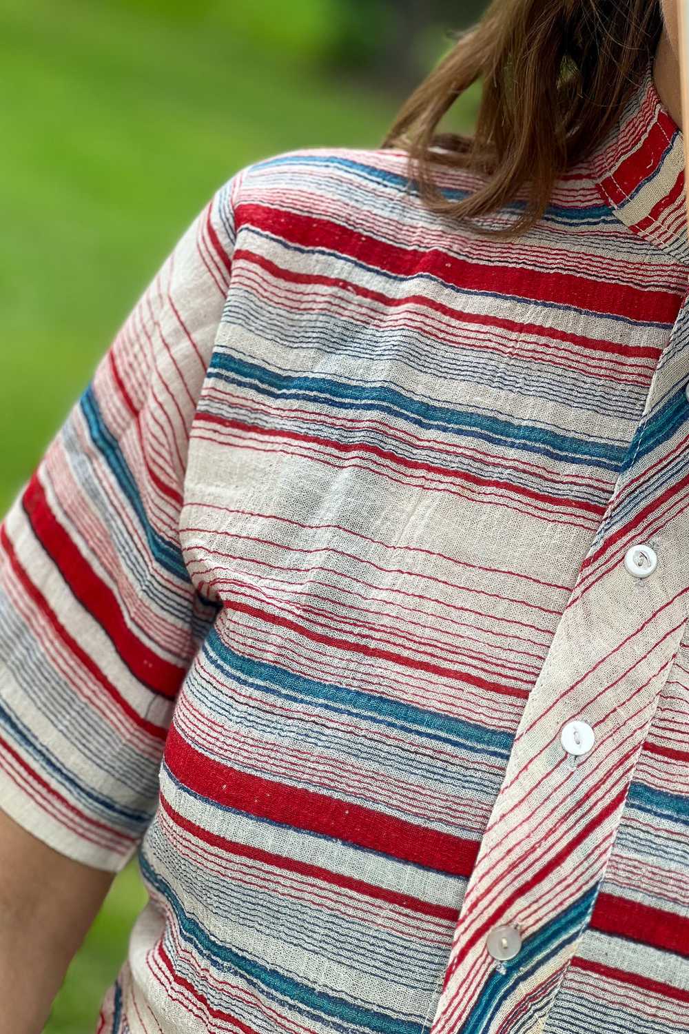 Vintage Indian Cotton Blue Stripe Shirt / Medium - image 2