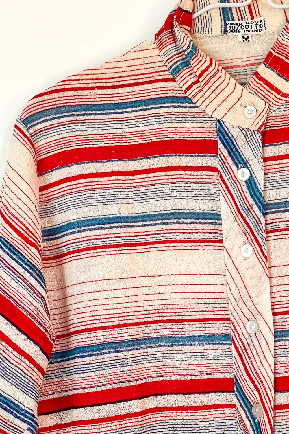 Vintage Indian Cotton Blue Stripe Shirt / Medium - image 7