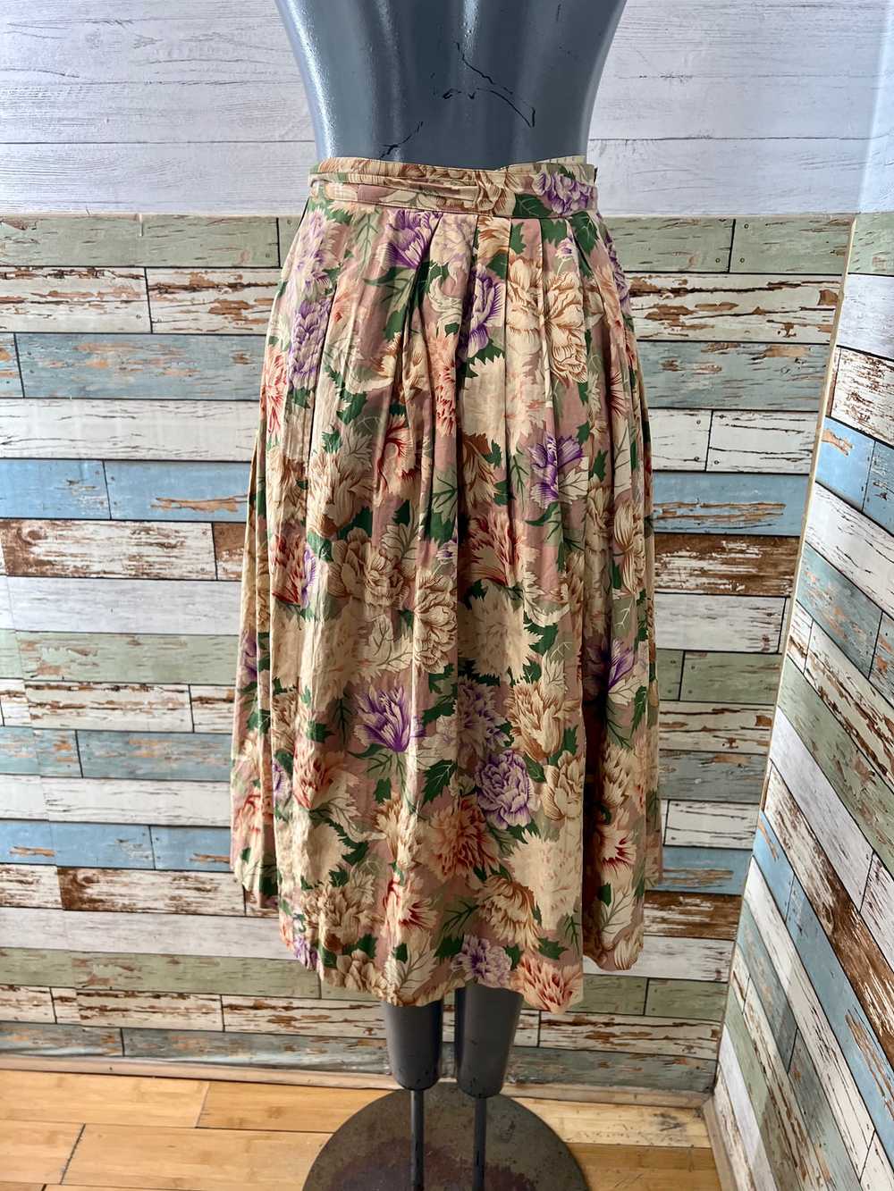 80’s Beige & Lilac Multicolor Flower Print Skirt … - image 7