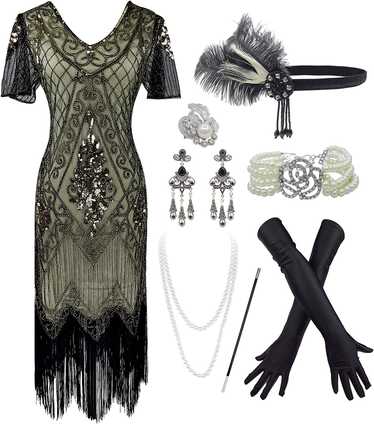 IWIWB 1920s Sequin Vintage Dress Beaded Gatsby Fla