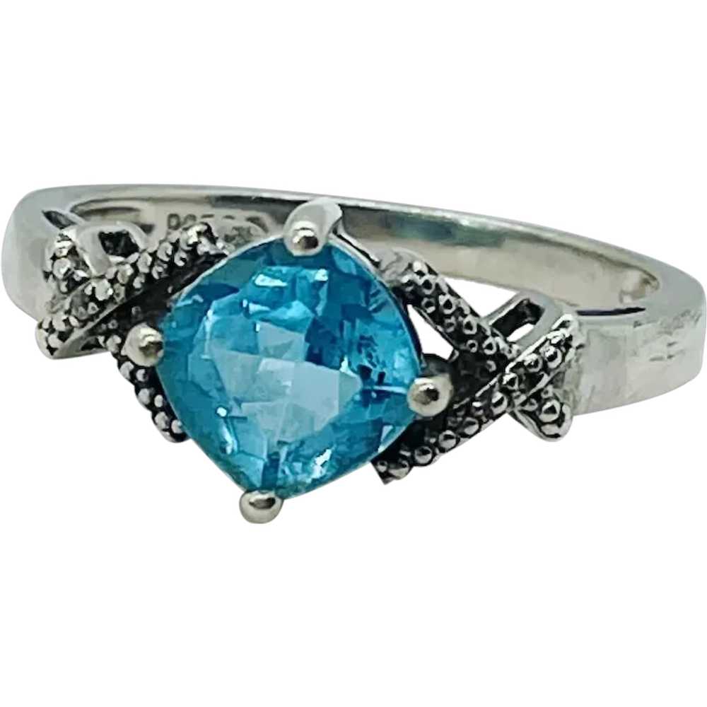 Diamond and 2 carat blue topaz and sterling silve… - image 1