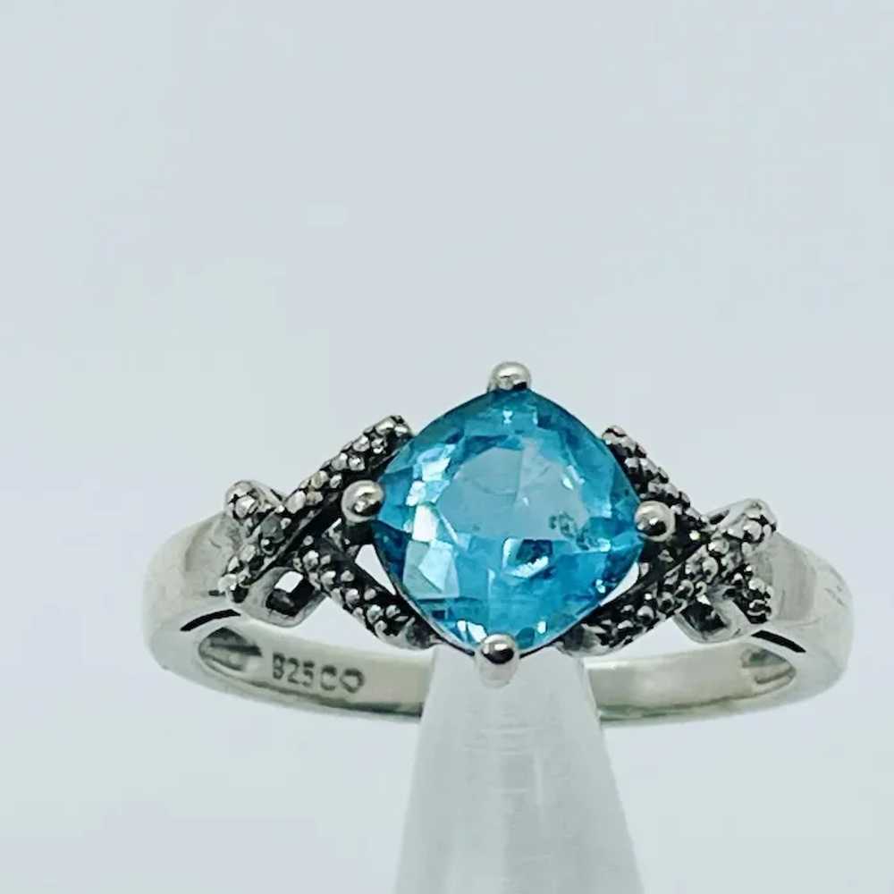 Diamond and 2 carat blue topaz and sterling silve… - image 2