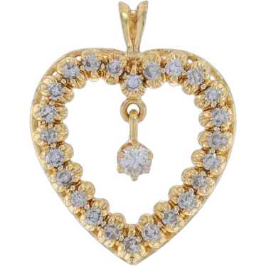 Yellow Gold Diamond Heart Halo Dangle Pendant - 1… - image 1