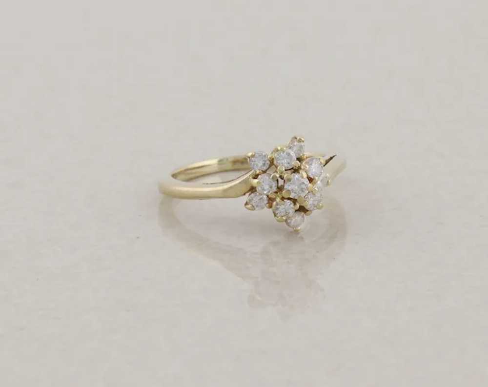 14k Yellow Gold .36 carat Diamond Cluster Flower … - image 4