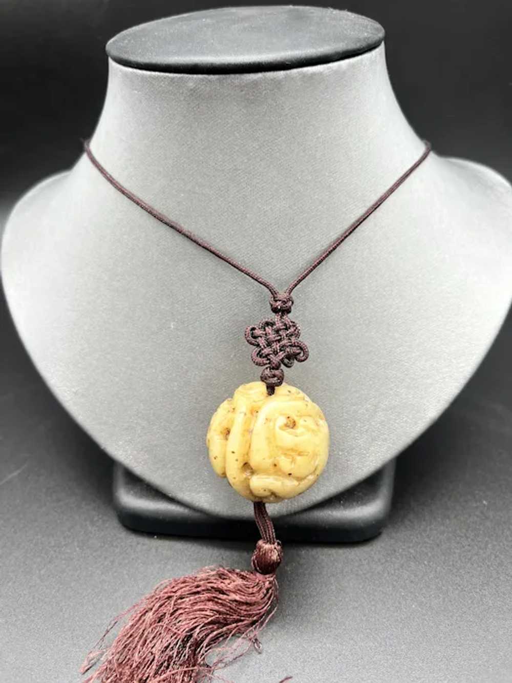 Carved Chinese Jade Pendant on Tassel Necklace. - image 2