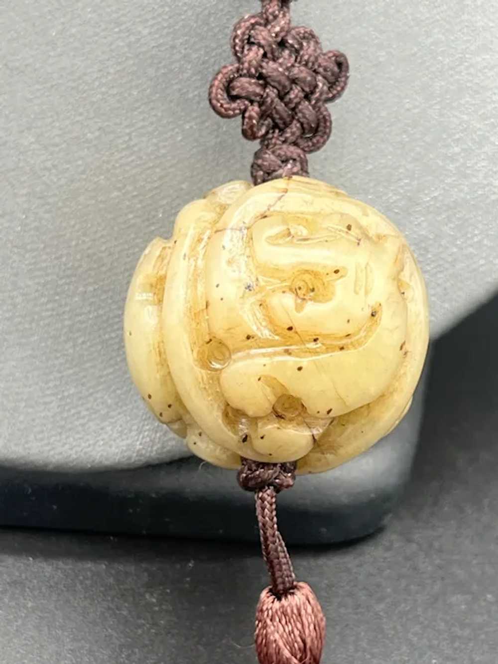 Carved Chinese Jade Pendant on Tassel Necklace. - image 3