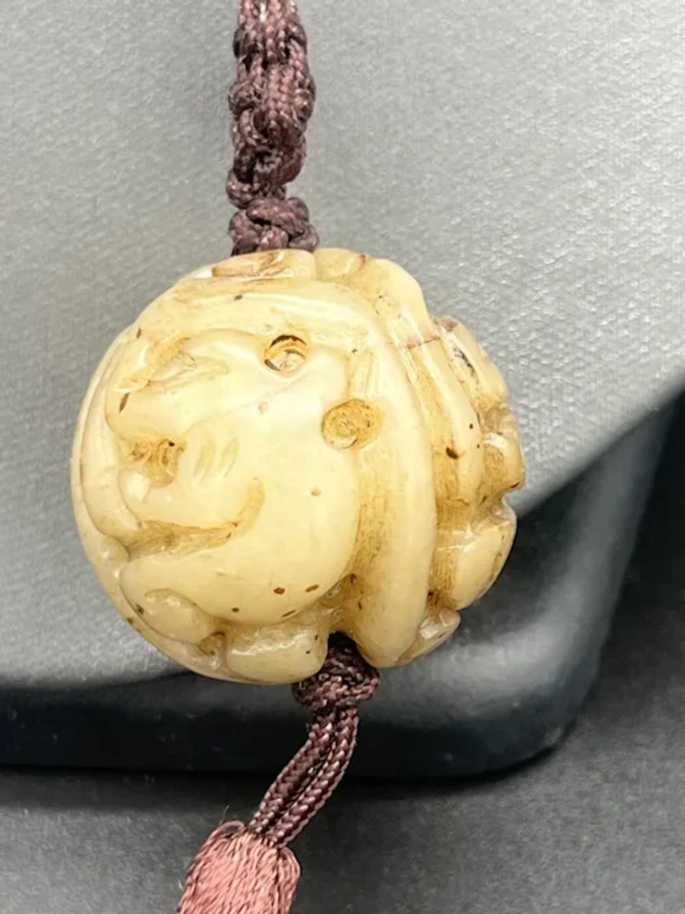 Carved Chinese Jade Pendant on Tassel Necklace. - image 5